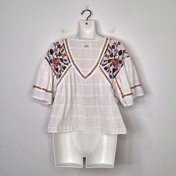 Anthropologie Pilcro Floral Embroidered Crop Blouse Sz S Boho Cottagecore Cotton - Picture 8 of 15